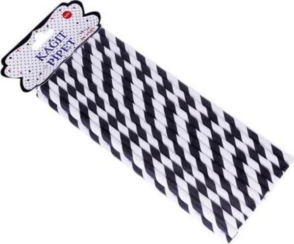 KAĞIT PİPET UZUN 26 CM - Ø6MM. SİYAH-BEYAZ SPİRAL / 25 ADET - Image 1