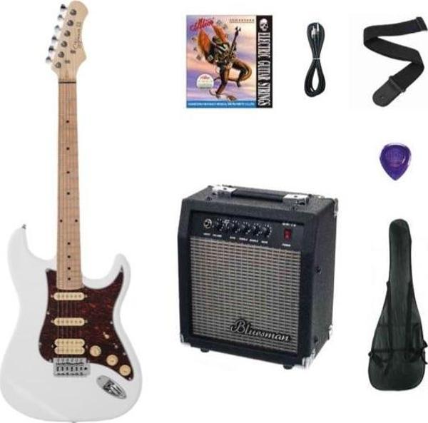 Strauss SECT-250WH ELEKTRO GİTAR HSS - BEYAZ SET(ANFİ-SOFTCASE-ASKI-TEL-KABLO-PENA) - Image 1