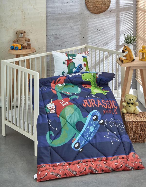 Komfort Home %100 Pamuk Kumaş Bebek Yorgan + Yastık Seti - DİNO
 - Image 1