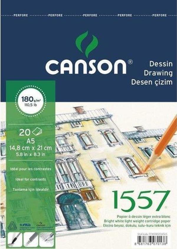 Canson Resim Ve Çizim Blok 180 Gr A5 20 Yaprak Üstten Spiralli 1557 - Image 1