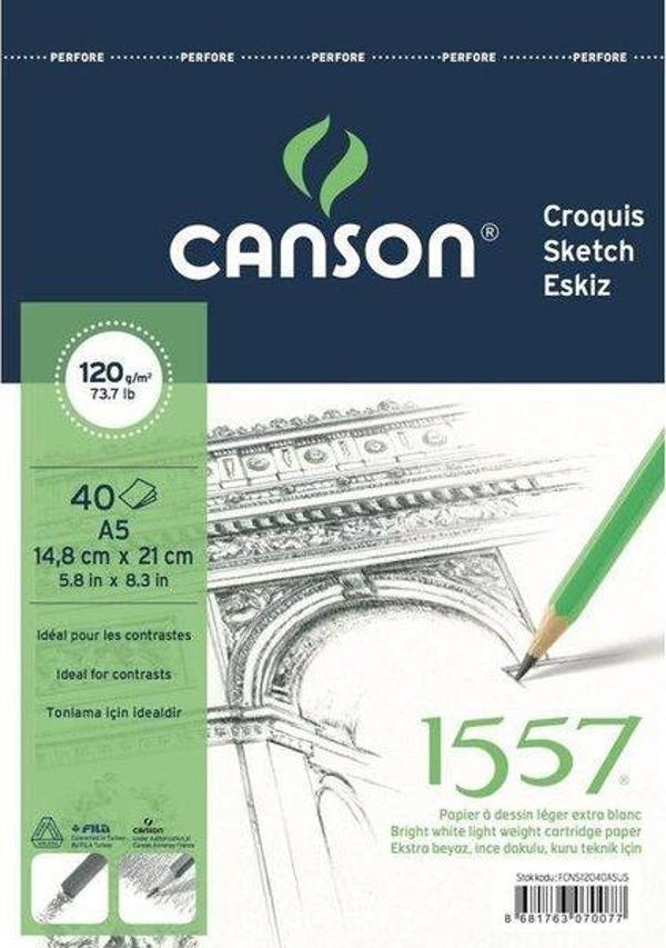 Canson Resim Ve Çizim Blok 120 Gr A5 40 Yaprak Üstten Spiralli 1557 - Image 1