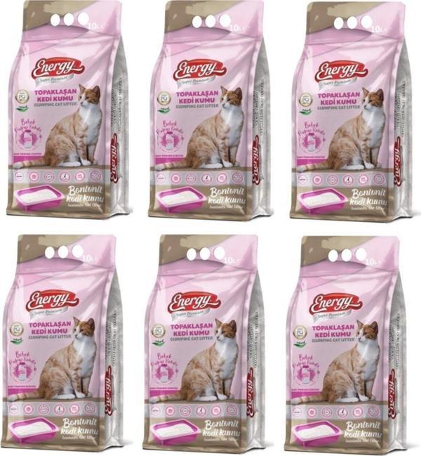 Energy Bentonit Kedi Kumu Bebek Pudrası Kokulu 10 Lt - 6 Paket - Toplam 60 Lt - Image 1