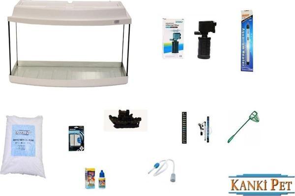 Kanki Pet 65 Cm Akvaryum Beyaz Bombeli Lüks Full Set - Image 1