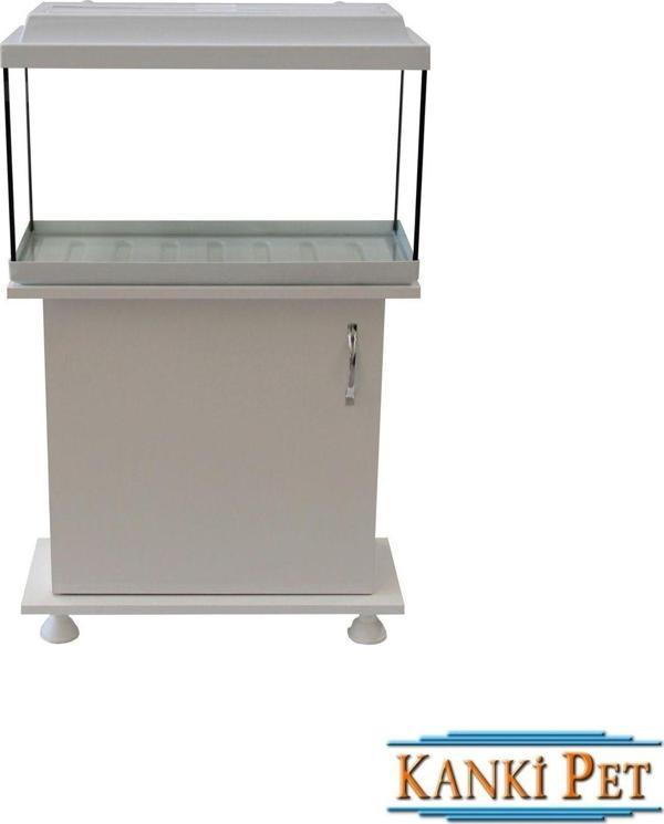 65 Cm Düz Akvaryum ve sehpası takım Beyaz - Image 1
