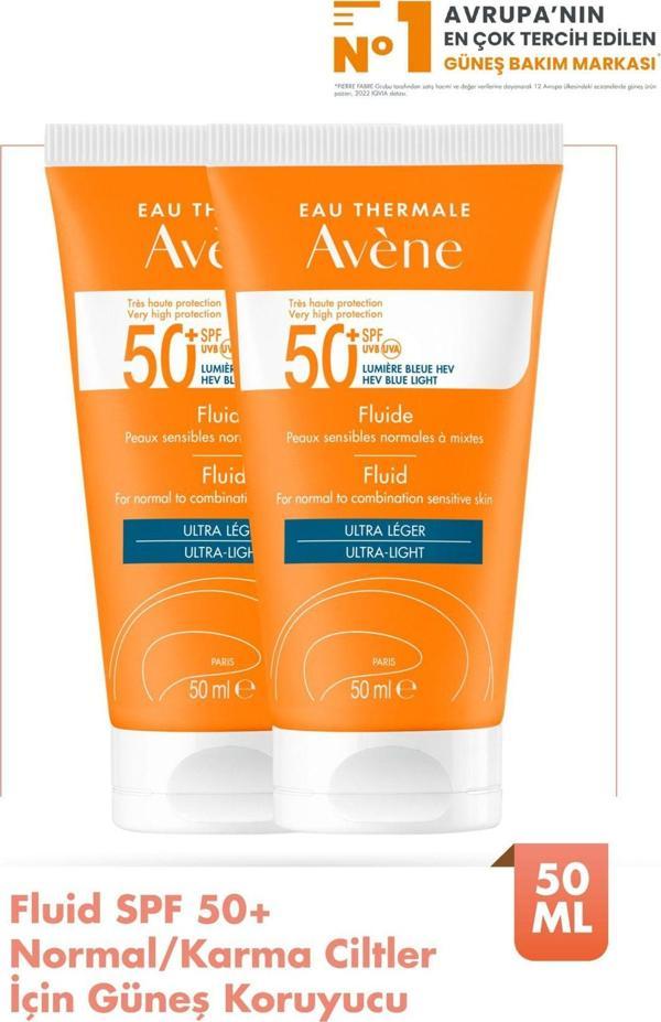 Avène Fluid 3 Second Absorption Ultra Light SPF50+ 50 ml 2 Adet - Image 1