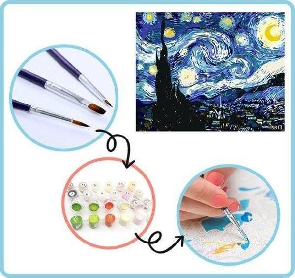 Plus Hobby Yıldızlı Gece Sayılarla Boyama Seti 40x50cm Tuval - Image 1
