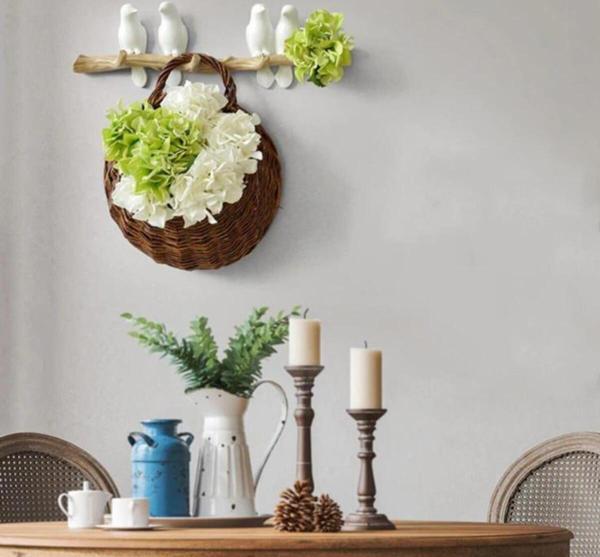 Dekoratif Dörtlü Modern Duvar Askılık Dal Üstünde Kuş Duvar Dekor Askı Beyaz-50 x 156 - Image 1