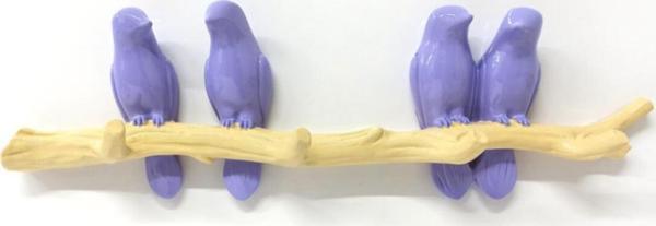 Dekoratif Dörtlü Modern Duvar Askılık Dal Üstünde Kuş Duvar Dekor Askı Lila-50 x 156 - Image 1