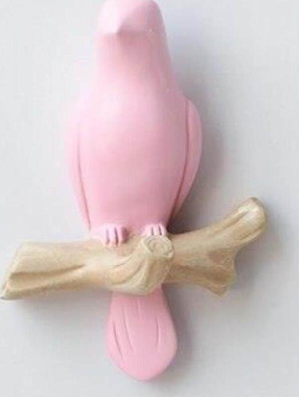 Dekoratif Tekli Modern Duvar Askılık Dal Üstünde Kuş Duvar Dekor Askı Pembe-110 x 95 - Image 1