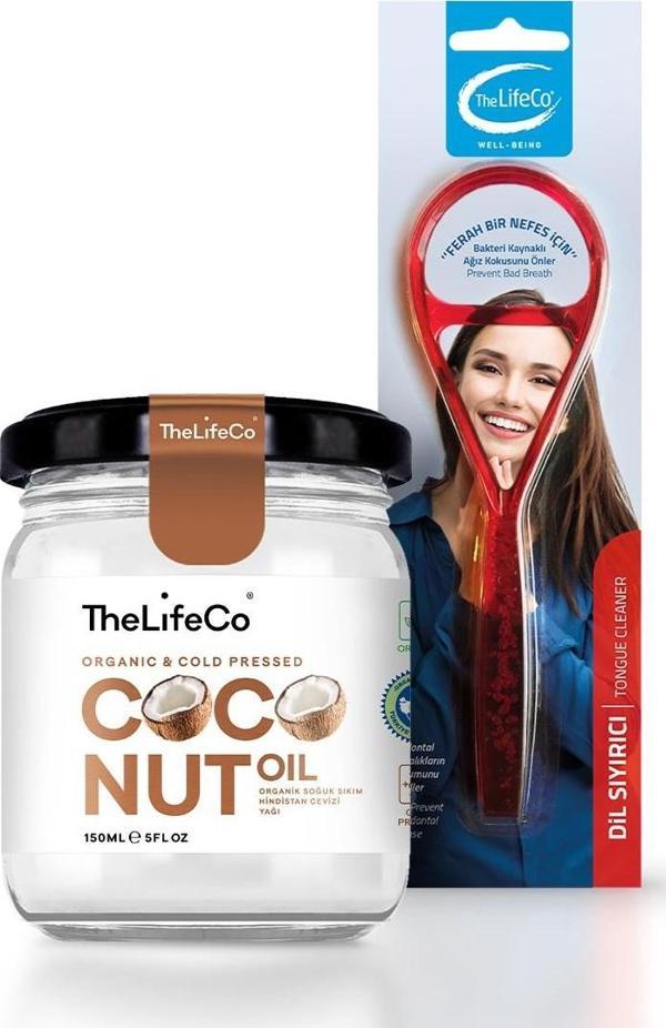 TheLifeCo Organik Hindistan Cevizi Yağı 150 ml + Dil Sıyırıcı (Dil Temizleyici) - Kırmızı - Image 1
