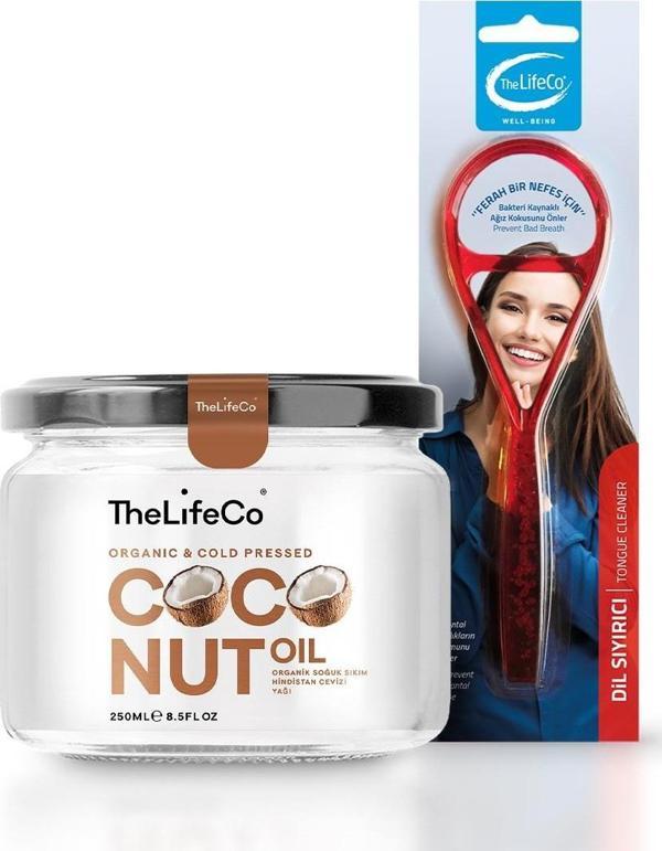 TheLifeCo Organik Hindistan Cevizi Yağı 250 ml + Dil Sıyırıcı (Temizleyici) - Kırmıızı - Image 1