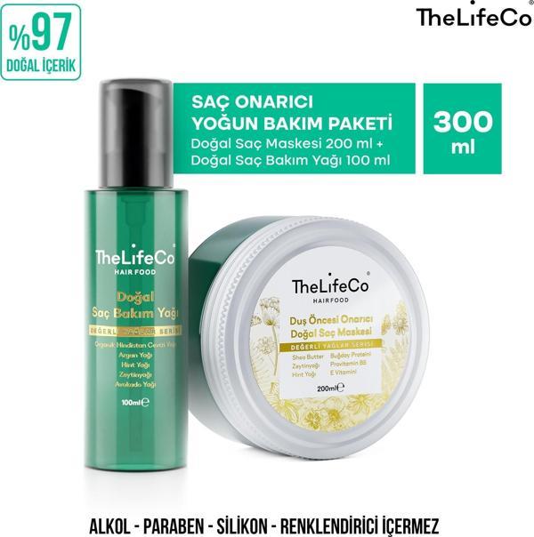 TheLifeCo Saç Onarıcı Yoğun Bakım Paketi -  Doğal Saç Maskesi 200 ml & Doğal Saç Bakım Yağı 100 ml - Image 1