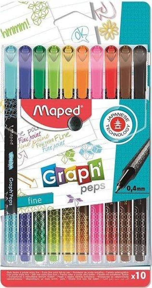 Maped Fineliner Desenli x 10 Askılı Paket 0.4 Uç - Image 1