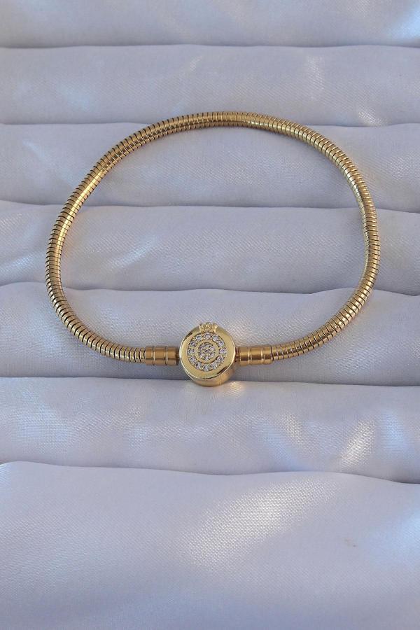 Pirinç Gold Renk Zirkon Taşlı Charm Bileklik - TJ-BB6220 - Image 1