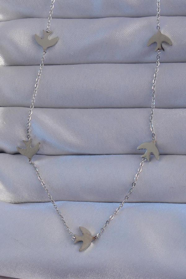 316L Çelik Gümüş Renk Kuş Model Kolye - TJ-BKO8942 - Image 1