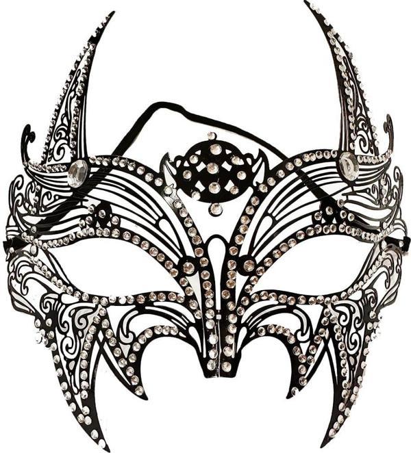 Siyah Renk Lazer Kesim Üzeri Kristal Taşlı Metal Lüks Maske Balo Parti - Image 1
