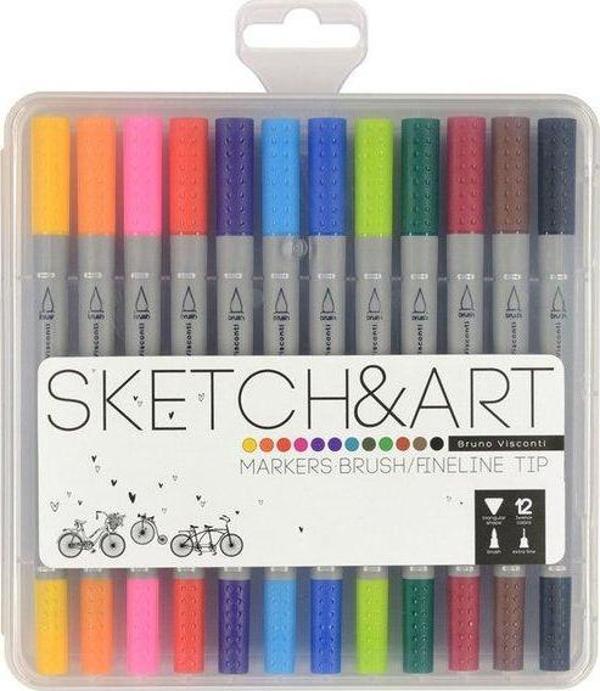 Bruno Visconti Sketch&Art Brush Pen 12li Fineliner Kalem 22-0082 - Image 1