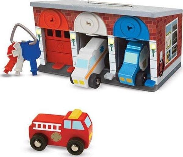 Melissa & Doug Ahşap Kilitli Kurtarma Araçları Garajı - Image 1