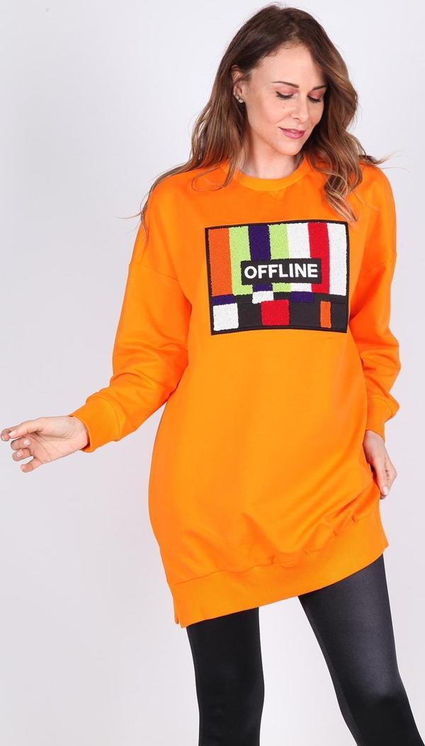 Kadın Renkli Uzun Sweatshirt Tesettür Tunik - Image 1