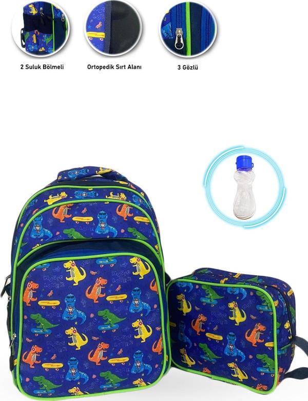 Lacis Dino Okul Çantası + Beslenme + Suluk - Dinozor Çanta Erkek İlkokul Çantası Dinazor Çanta - Image 1