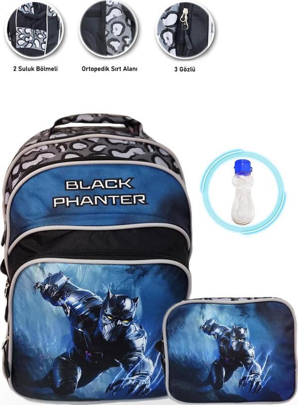 Pulo Black Panter Okul Çantası + Beslenme + Suluk - Kara Panter Çanta Erkek İlkokul Çantası - Image 1