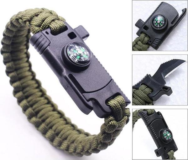 9595 Pusulalı & Bıçaklı Paracord Bileklik Haki - Image 1