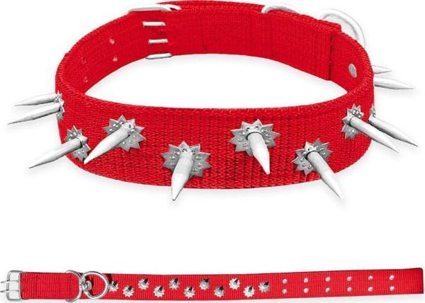 Savex Dokuma Çivili Köpek Boyun Tasması Kırmızı 4*70 cm - Image 1