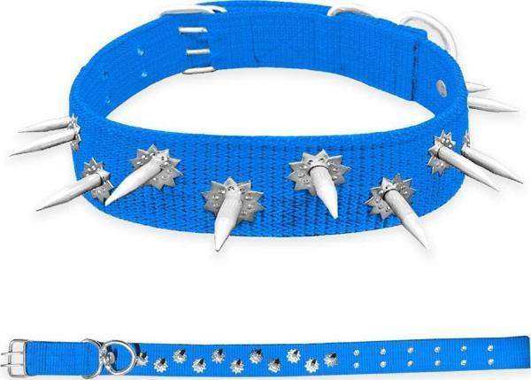Savex Dokuma Çivili Köpek Boyun Tasması Mavi 5*80 cm - Image 1