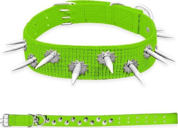 Savex Dokuma Çivili Köpek Boyun Tasması Yeşil 4*70 cm - Image 1