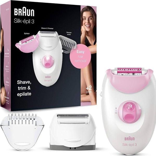 Braun 3270 Silk-epil 3 Kablolu Kuru Kullanım Epilatör, 2 Ek Başlıklı, Beyaz - Image 1
