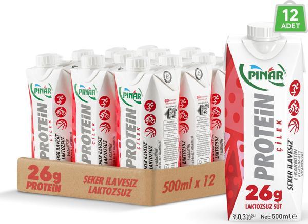 Pınar Çilekli Protein Süt 500 ml x 12 Adet - Image 1