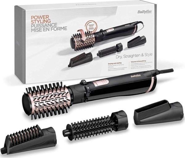 Babyliss As200e Rotierende Warmluftbürste Set Brush & Style Ionic, 1000 Watt, 4 Aufsatze, Schwarz - Image 1