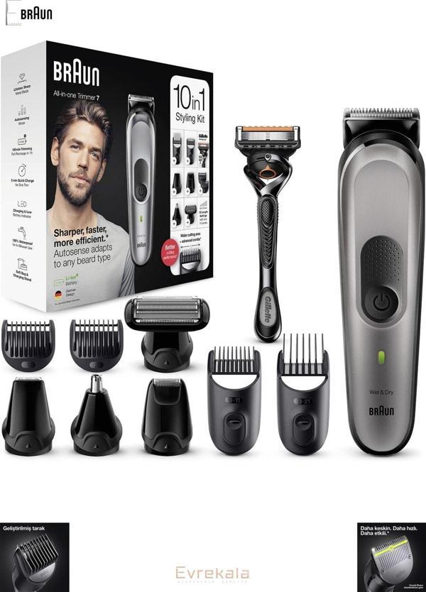 Braun Evrekala Shop Tıraş Makinesi Saç-sakal-vücut Bakım Seti 10 In 1 Ve Gilette - Image 1