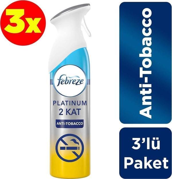 Febreze Platinum Hava Ferahlatıcı Sprey Oda Kokusu Anti-tobacco Sigara Kokusu Önleyici 300 Ml X 3 Adet - Image 1