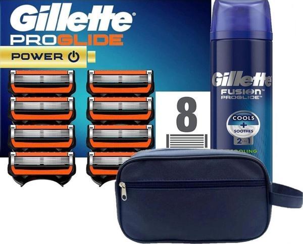 Gillette Proglide Power 8 li Tıraş Bıçağı Karton Paket + Proglide 200 ML Jel + Seyahat Çantası - Image 1