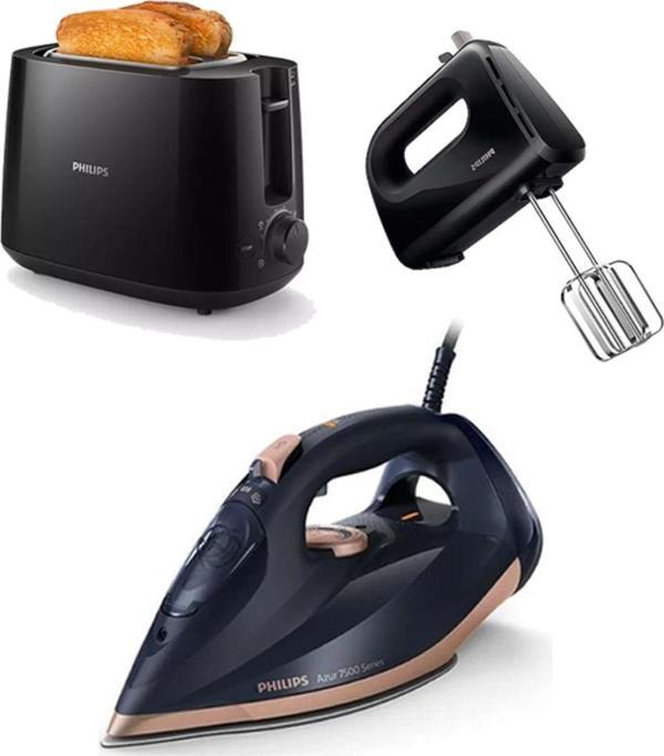 Philips 3'lü Set DST7510/80 Buharalı Ütü HD2581/90 Ekmek Kızartma HR3705/10 El Mikseri - Image 1