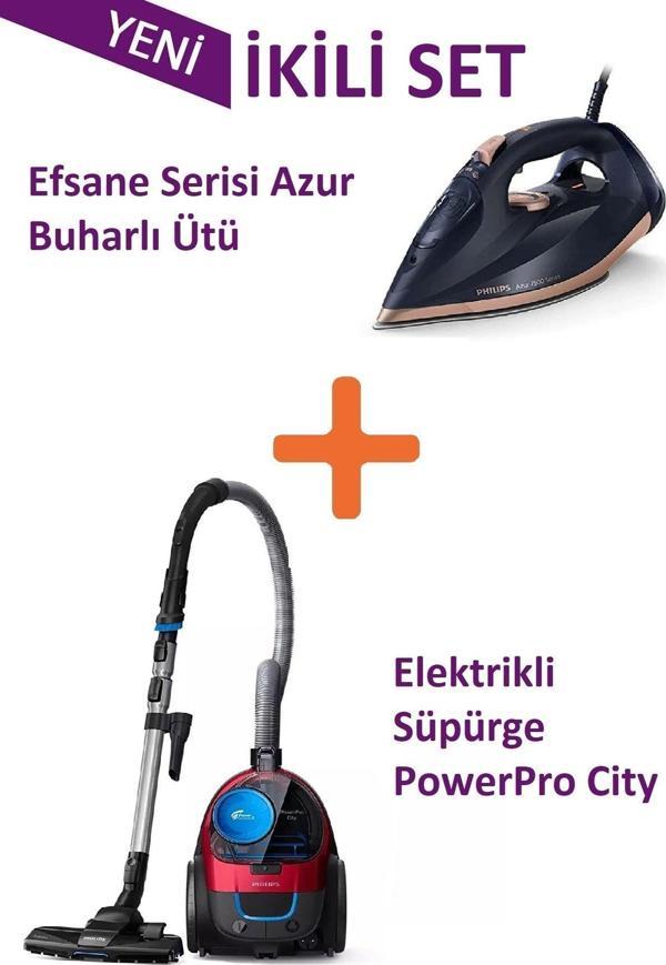 Philips Ikili Set Elektrikli Süpürge Powerpro City Fc9331/07 Efsane Serisi Azur Buharlı Ütü Dst7510/80 - Image 1