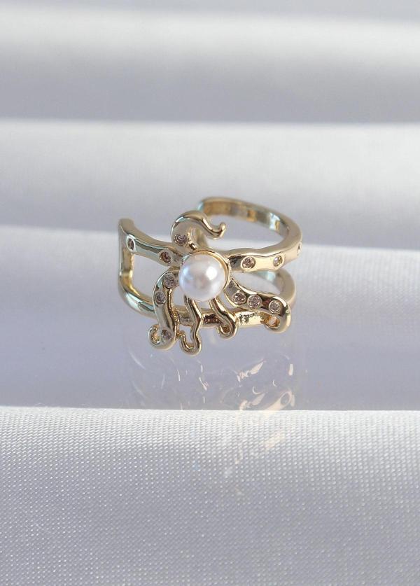 Pirinç Gold Renk İncili Ahtapot Earcuff Küpe - TJ-BKP9333 - Image 1
