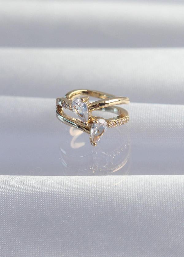 Pirinç Gold Renk Zirkon Taşlı Damla Earcuff Küpe - TJ-BKP9335 - Image 1