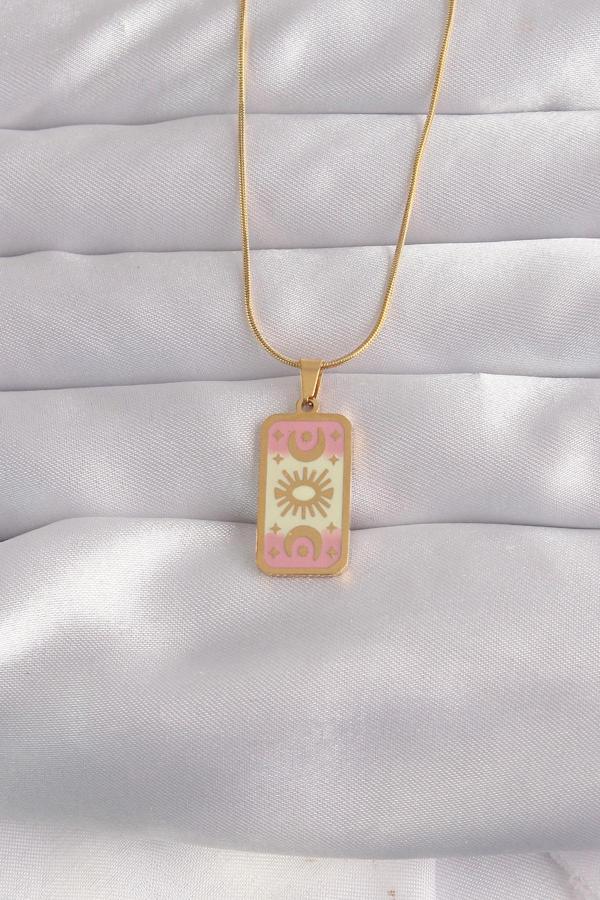 316L Çelik Gold Renk Karışık Mineli Ay Figür Tarot Kolye - TJ-BKO9036 - Image 1