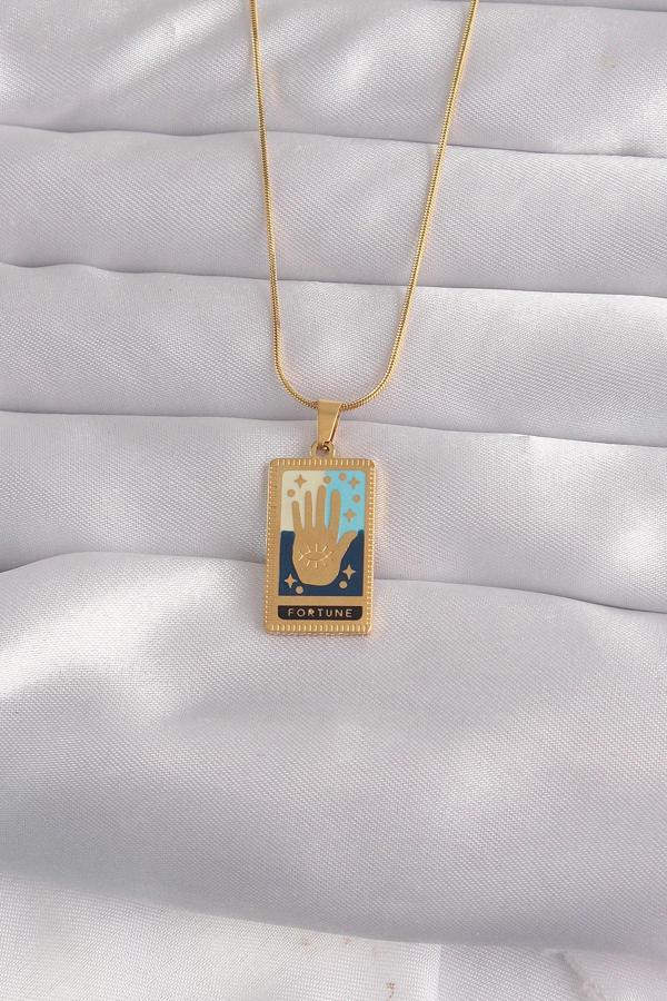 316L Çelik Gold Renk Karışık Mineli El Figür Tarot Kolye - TJ-BKO9035 - Image 1