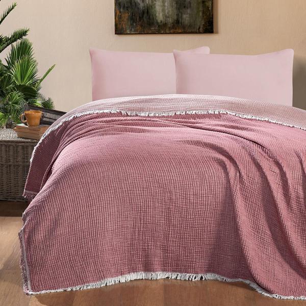 Maxstyle Müslin Çift Kişilik Yatak Örtüsü Gül kurusu 220x240 cm - Image 1