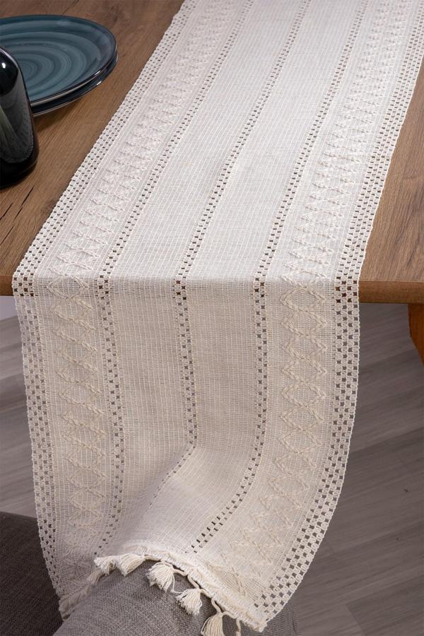Vivamaison Pamuk Dantel Krem 35x145 cm Runner Masa Örtüsü - Image 1
