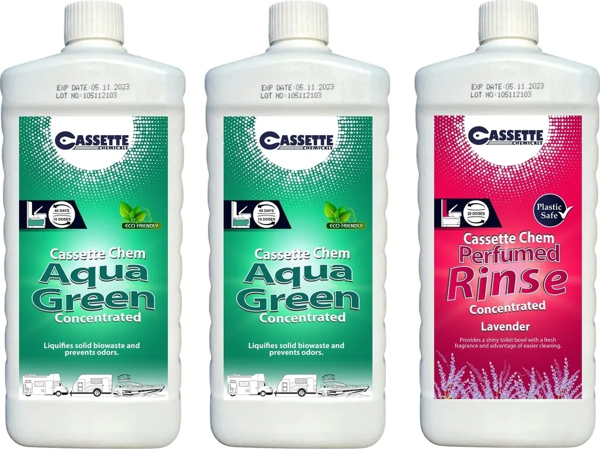 CASSETTE CHEMICALS Karavan Tekne Tuvalet Kimyasalı Atık Parçalayıcı Ve Koku Giderici 3'lü Set - Image 1