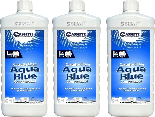CASSETTE CHEMICALS Karavan Tekne Tuvalet Kimyasalı Aqua Blue Atık Parçalayıcı 3'lü Avantajlı Paket - Image 1