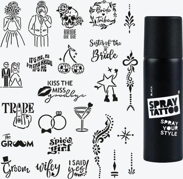 Bride To Be Party City Pack Dövme Şablon Seti ve Siyah Sprey - Image 1