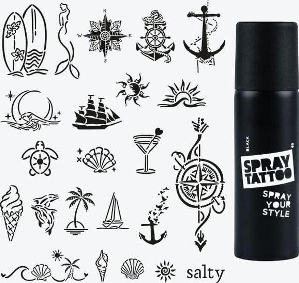 Sea Vibes City Pack Dövme Şablon Seti ve Siyah Sprey - Image 1