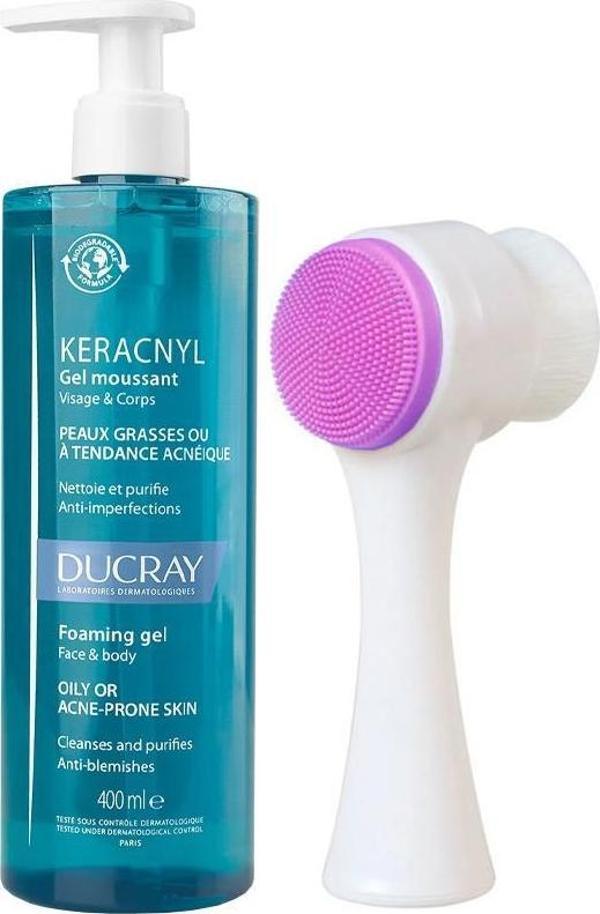 Ducray Keracnyl Foaming Gel - Yağlı Cilt Temizleme Jeli 400ml + Cilt Temizleme Fırçası Hediye - Image 1