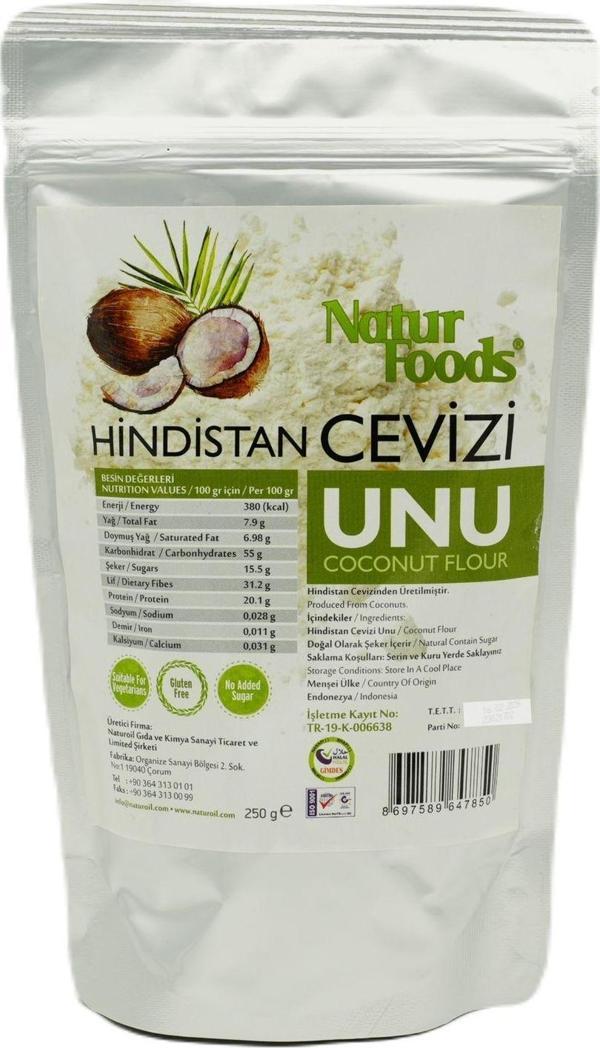 Natur Foods Hindistan Cevizi Unu Glutensiz, Şeker Ilavesiz, Vegan Doğal 250  gr - Image 1