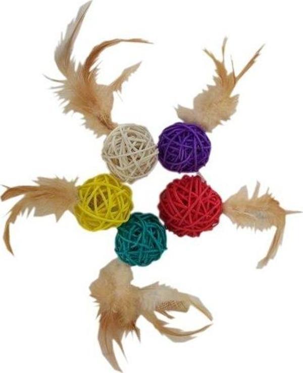 Polo Kedi Oyuncağı Renkli Hasır Toplar 4*13 cm - Image 1